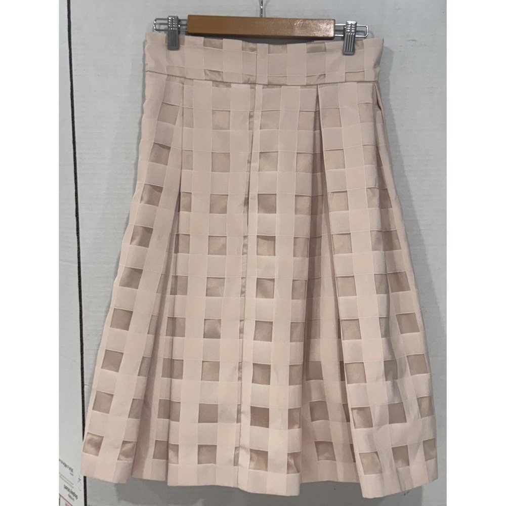 Eliza J Blush Pink Lattice Pleated Midi Skirt Size 6 Sheer Check A-Line